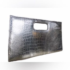 Large Silver Clutch With Red Interior